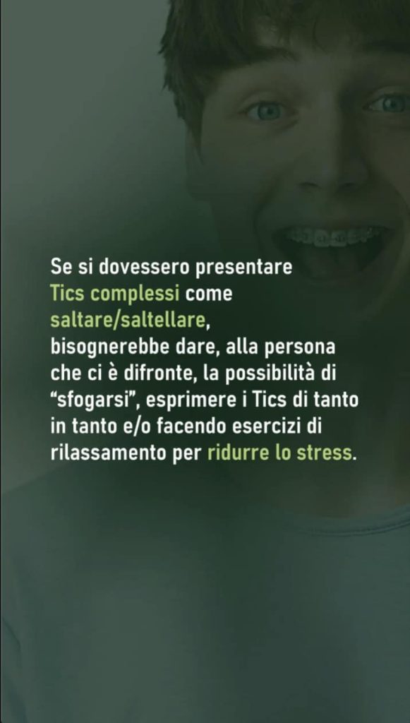 Come comportarsi con una persona con la sindrome di Tourette 2 Infografica sui tic complessi della Sindrome di Tourette, con consigli su gestione e riduzione dello stress.
